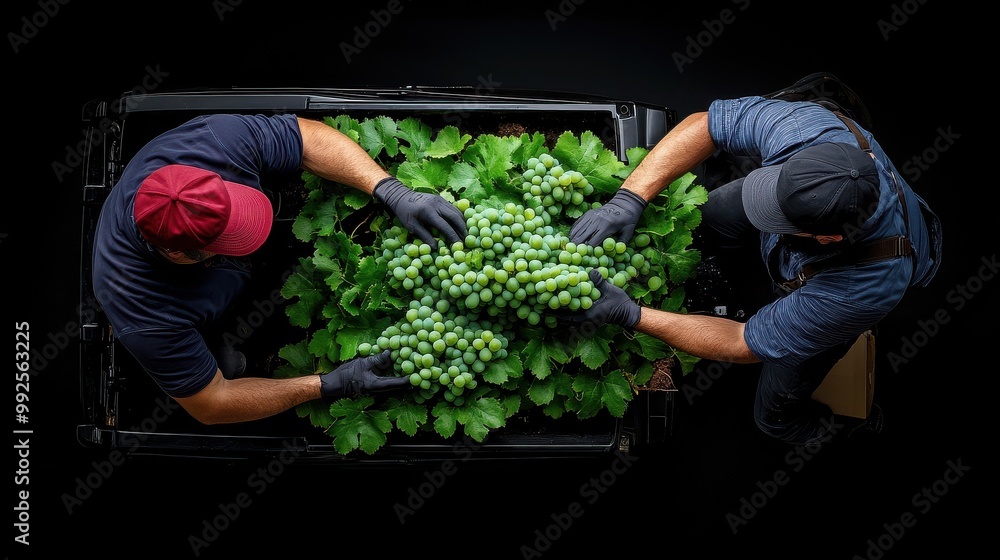 Harvest Hands: Overhead View of Grape Pickers Harvest Hands: Overhead View of Grape Pickers