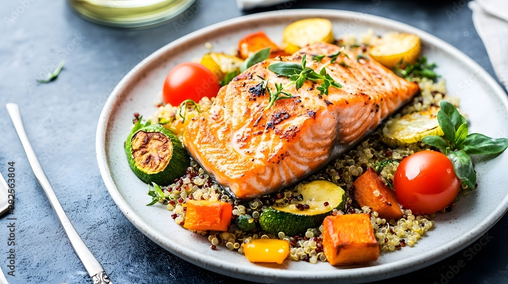 Grilled Salmon and Quinoa Plated Dish Grilled Salmon and Quinoa Plated Dish