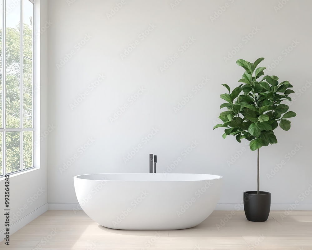 Compact container bathroom, white walls, and large window facing a rocky coastline, minimal design Compact container bathroom, white walls, and large window facing a rocky coastline, minimal design