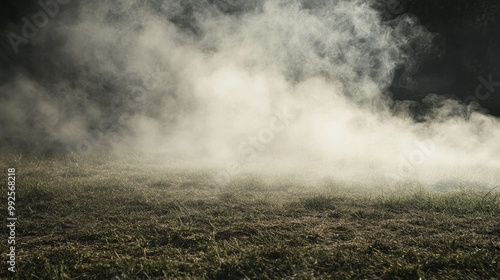 Light white smoke gently drifting across the ground, creating an ethereal, mysterious ambiance, perfect for adding atmosphere to photos, performances, or event spaces.