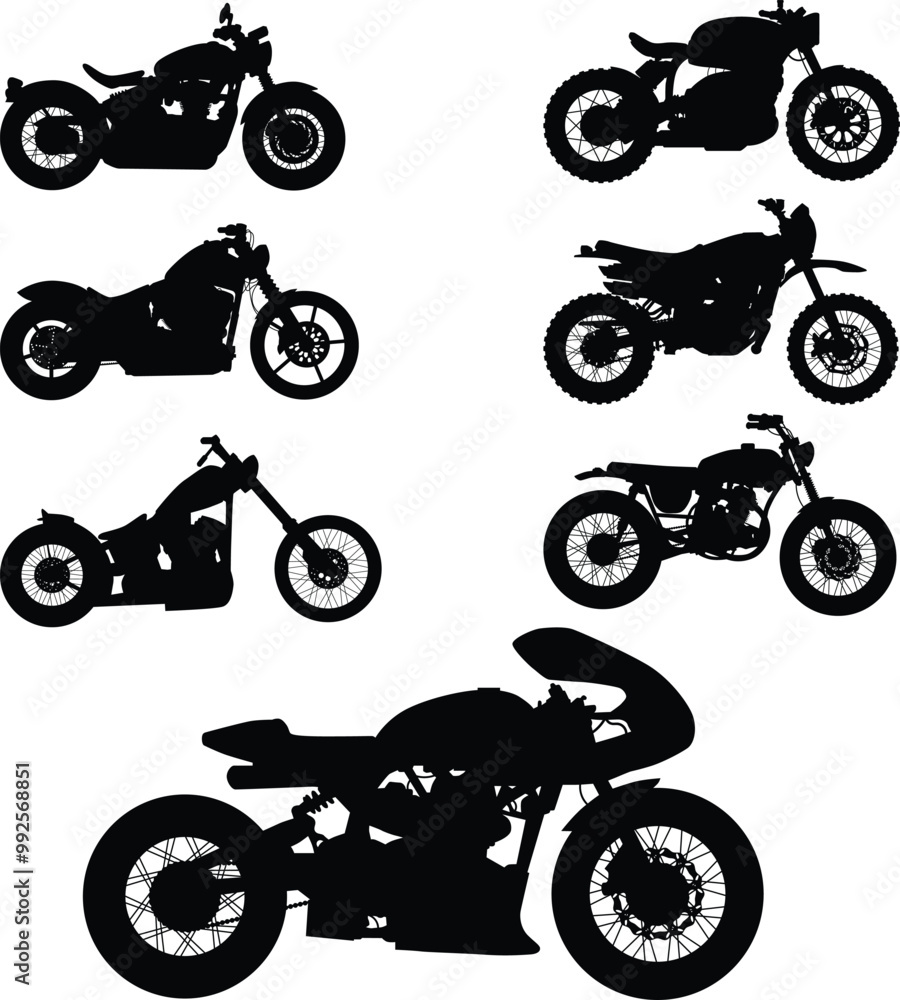 Obraz premium Set of motorcycle style silhouette illustration in side view