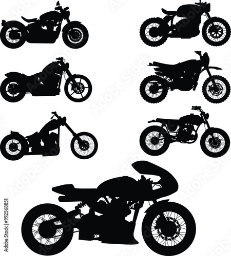Set of motorcycle style silhouette illustration in side view