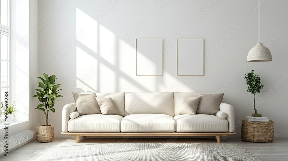 Living room with a minimalist sofa, bright natural light, and simple decor elements for a sleek and contemporary look Living room with a minimalist sofa, bright natural light, and simple decor elements for a sleek and contemporary look