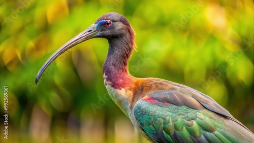 Black face ibis with long curved bill and iridescent feathers , wildlife, bird, nature, black face, ibis photo