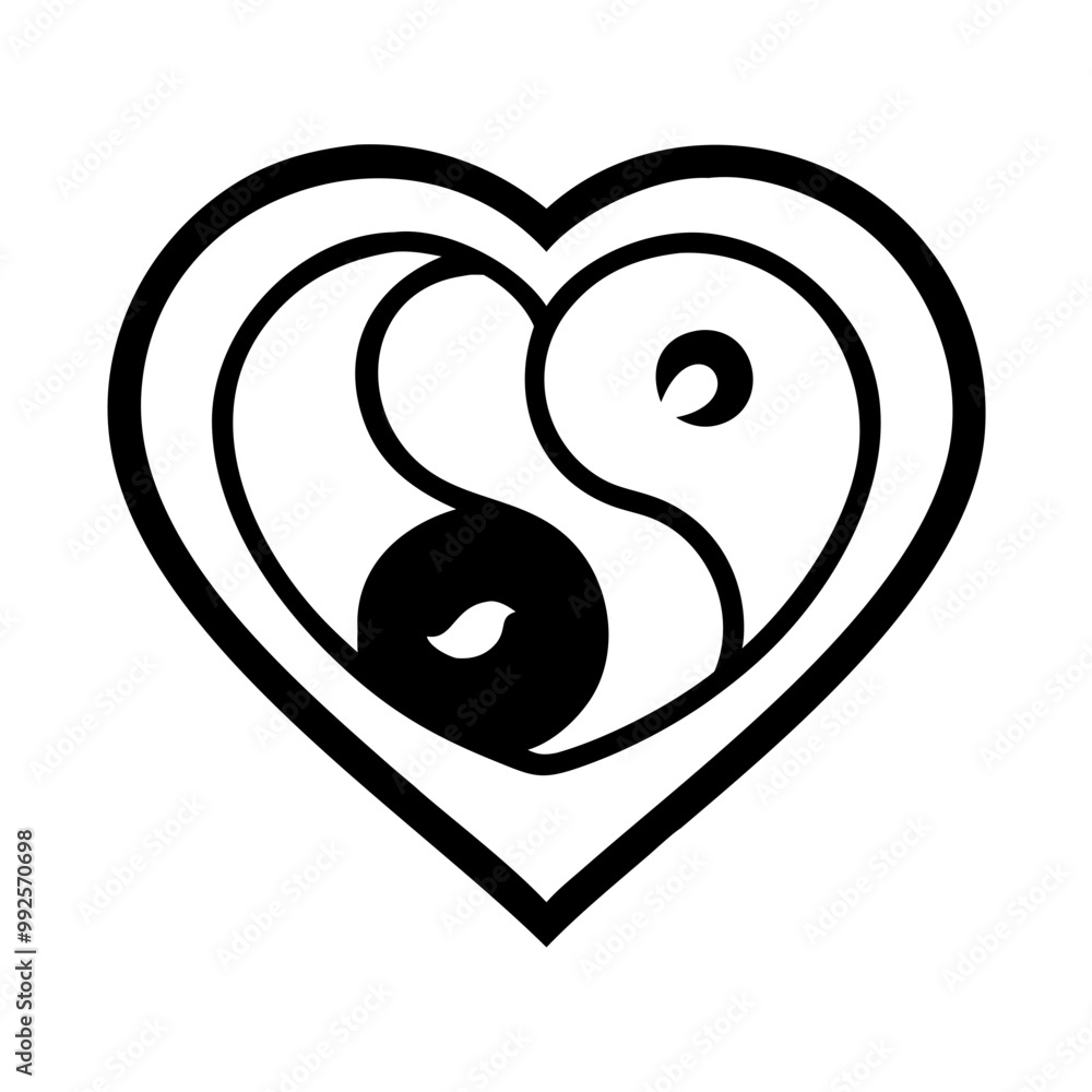 Heart with yin yang symbol representing love, balance, and harmony for Valentine's Day Heart with yin yang symbol representing love, balance, and harmony for Valentine's Day