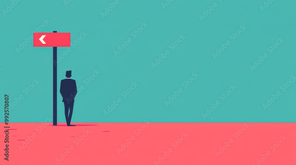 A modern graphic shows a business person at a signpost, symbolizing uncertainty and indecision in career choices. A modern graphic shows a business person at a signpost, symbolizing uncertainty and indecision in career choices.