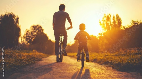 A father teaching his son how to ride a bike, capturing the bond and guidance in a father-son relationship photo