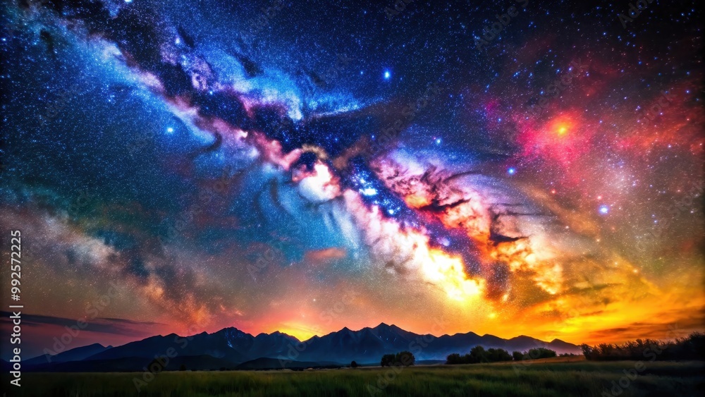 Fototapeta premium Stunning stock photo of colorful cosmos with stardust and milky way, galaxy, starry, space, universe, night sky