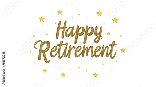 Celebrate your special moment with this vibrant Happy Retirement design featuring golden text and stars, perfect for any retirement party.