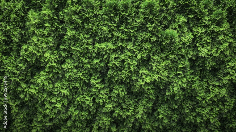 Lush green hedge of thuja trees creating a natural, dense barrier. Perfect for garden backgrounds and outdoor nature scenes. Lush green hedge of thuja trees creating a natural, dense barrier. Perfect for garden backgrounds and outdoor nature scenes.
