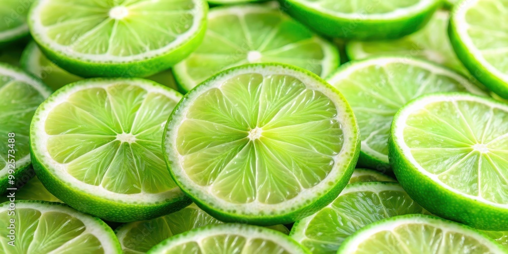 Close-up of fresh lime slices for a vibrant and refreshing background, lime, slices, citrus, green, fruit, round, summer Close-up of fresh lime slices for a vibrant and refreshing background, lime, slices, citrus, green, fruit, round, summer