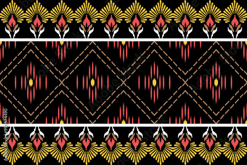 Ethnic ikat seamless pattern in tribal. Aztec geometric ethnic ornament print. Ikat pattern style. Design for background, wallpaper, illustration, fabric, clothing, carpet, textile, batik, embroidery.
