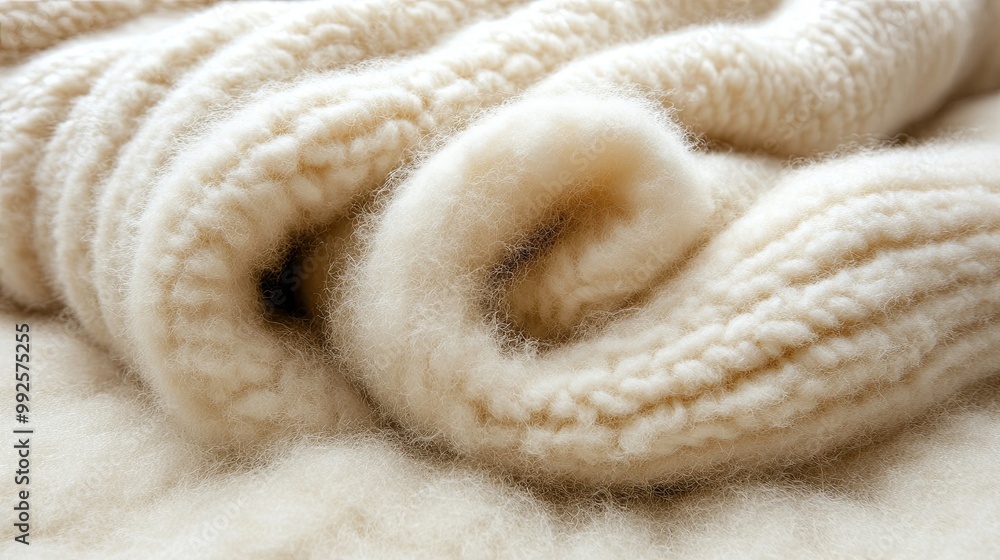 Soft White Knit Fabric Rolled Into a Gentle Curve, Revealing the Intricate Detail of the Yarn Soft White Knit Fabric Rolled Into a Gentle Curve, Revealing the Intricate Detail of the Yarn