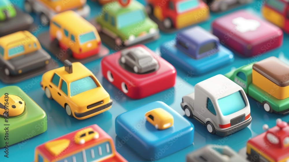 A digital illustration of transportation icons for a mobile app interface. A digital illustration of transportation icons for a mobile app interface.