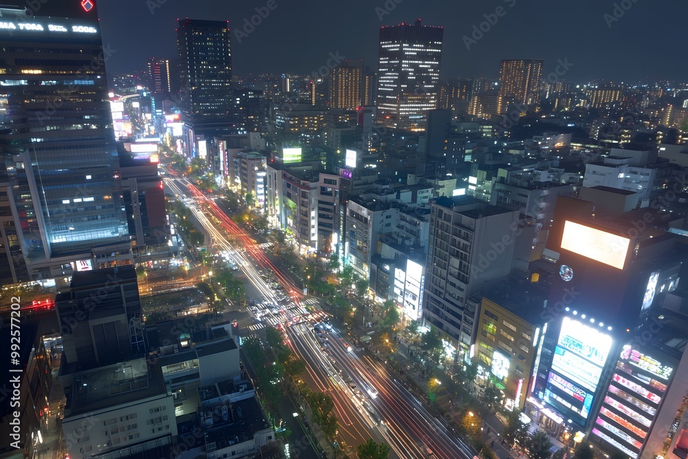 Night Cityscape with Traffic Lights and Buildings in Tokyo Night Cityscape with Traffic Lights and Buildings in Tokyo
