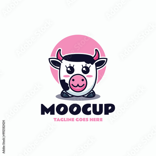 Vector Logo Illustration Moo Cup Mascot Cartoon Style