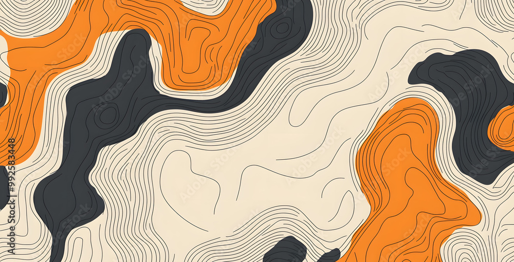 Bold Abstract Vector Topographic Pattern in Orange, Black, and Cream Tones Bold Abstract Vector Topographic Pattern in Orange, Black, and Cream Tones
