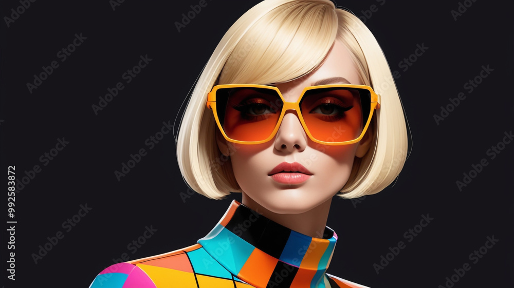 A futuristic, minimalist portrait of a woman with a sleek blonde bob haircut copy space design A futuristic, minimalist portrait of a woman with a sleek blonde bob haircut copy space design