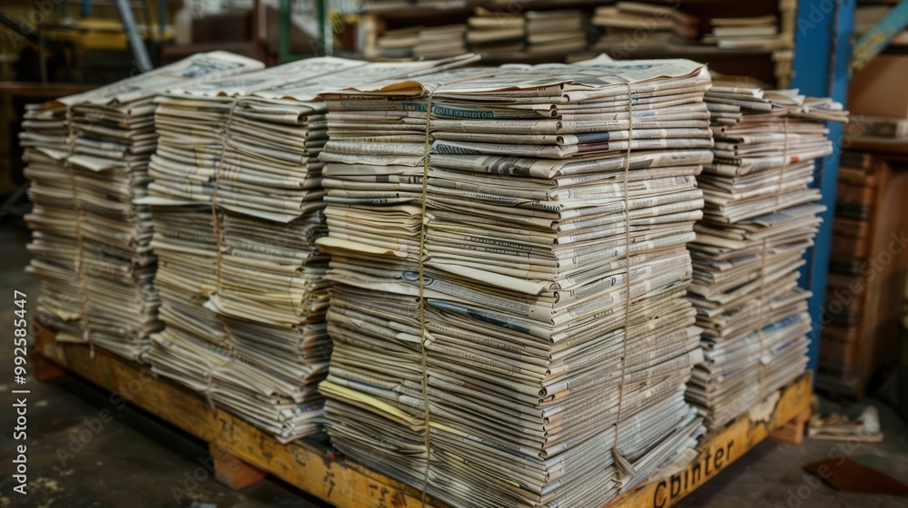 A stack of newspapers ready for delivery by a carrier. A stack of newspapers ready for delivery by a carrier.