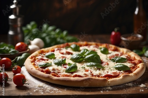 Fresh Margherita Pizza with Tomatoes, Olives, and Basil