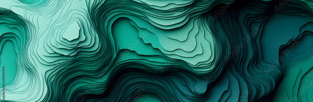 Fototapeta premium Blue-Green Topographic Map with Fluid Contours and Elevation Lines
