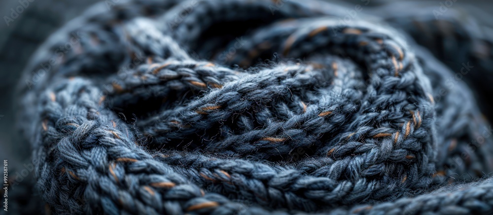 Close-up of a Soft Blue Knitted Fabric with Brown Threads Close-up of a Soft Blue Knitted Fabric with Brown Threads