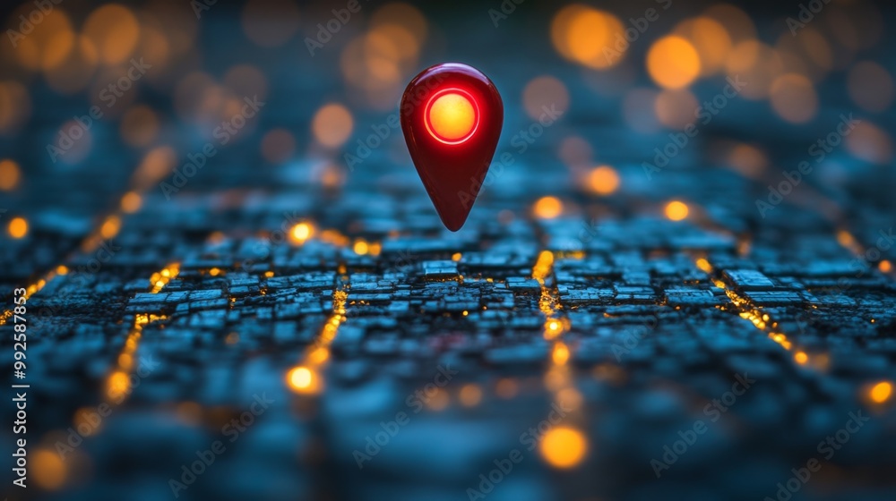 Red Pin on Abstract Cityscape Red Pin on Abstract Cityscape