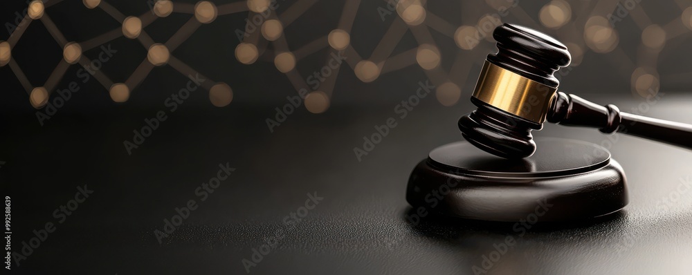 gavel resting on a dark surface, symbolizing justice and law, with a stylish background design. gavel resting on a dark surface, symbolizing justice and law, with a stylish background design.