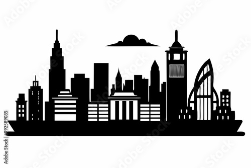 

Hong Kong Skyline Silhouette Vector, Hong Kong City Silhouettes Clipart
