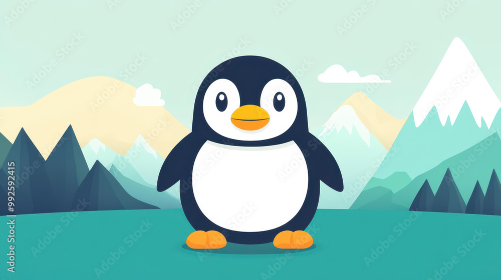 Obraz premium A charming and cute penguin illustration, bursting with character and sweetness, perfect for your art collection.