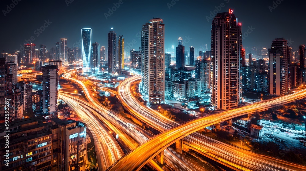 Night Cityscape with Traffic Lights and Buildings Night Cityscape with Traffic Lights and Buildings
