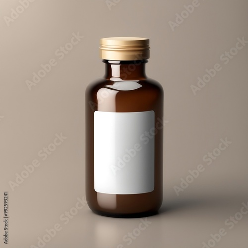 isolated amber glass medicine bottle mockup with blank white label brown chemistry parma pills reagent container energy drink. 3d render. ai generative 