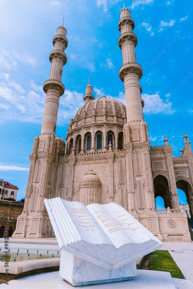 Fototapeta premium Capture of Heydar Mosque in Baku, Azerbaijan. Religion and Hospitality Concept. Religious Travel. Islam.