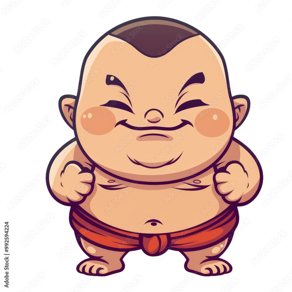 A cartoon illustration of a smiling sumo wrestler with his fists clenched, wearing traditional red wrestling attire. A cartoon illustration of a smiling sumo wrestler with his fists clenched, wearing traditional red wrestling attire.