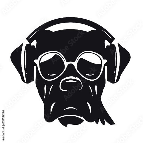 dog head is wearing a sunglass Silhouette Vector illustration