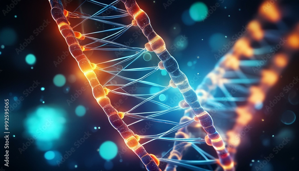DNA helix on black. DNA helix. dna background. Digital representation of dna strands with glowing nodes, symbolizing genetic biomarkers DNA helix on black. DNA helix. dna background. Digital representation of dna strands with glowing nodes, symbolizing genetic biomarkers