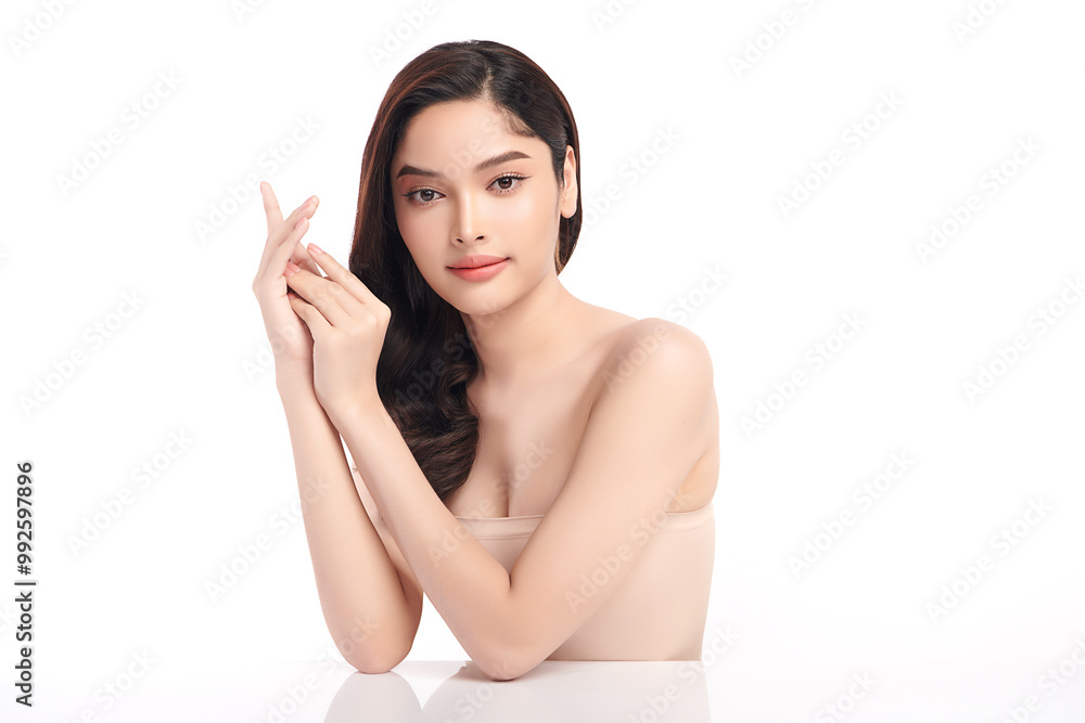 Beautiful young asian woman with clean fresh skin on white background, Face care, Facial treatment, Cosmetology, beauty and spa, Asian women portrait. Beautiful young asian woman with clean fresh skin on white background, Face care, Facial treatment, Cosmetology, beauty and spa, Asian women portrait.