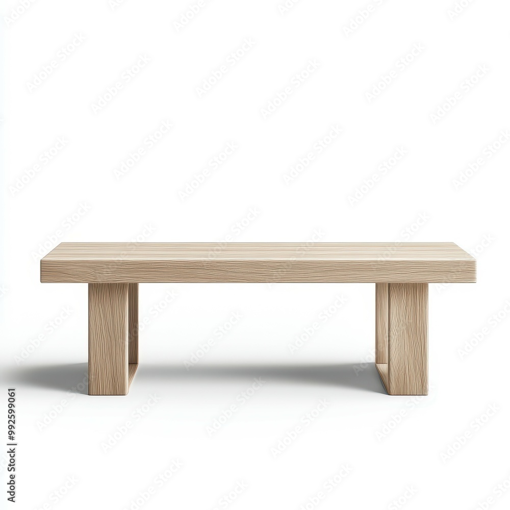 A contemporary wooden bench featuring a flat top and block legs. Designed with a minimalist aesthetic and natural wood finish. A contemporary wooden bench featuring a flat top and block legs. Designed with a minimalist aesthetic and natural wood finish.
