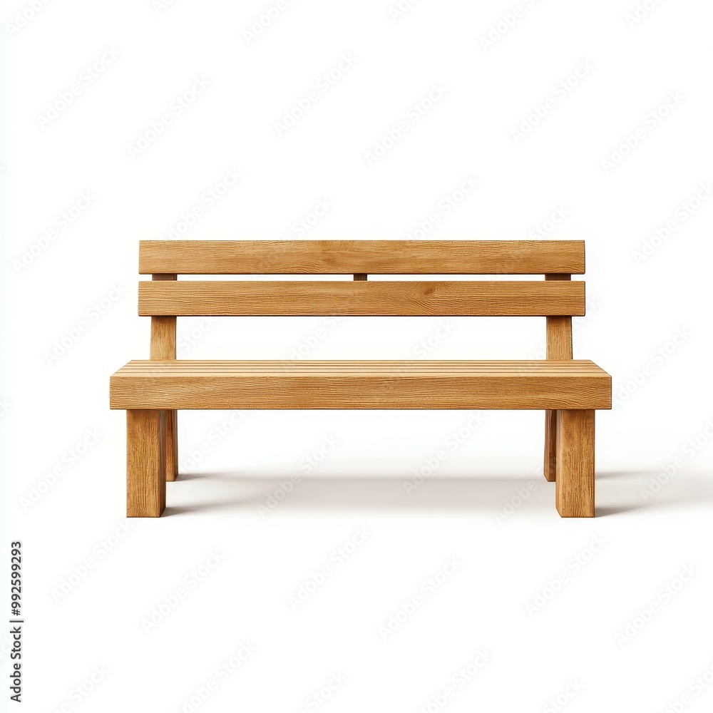 A sturdy wooden bench featuring a slatted backrest and natural wood finish. Ideal for both indoor and outdoor seating with a simple, classic design. A sturdy wooden bench featuring a slatted backrest and natural wood finish. Ideal for both indoor and outdoor seating with a simple, classic design.