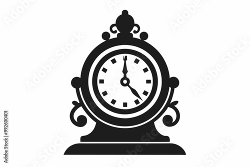 

Vintage Clock Silhouette, Old Decorative Clock Vector Illustration