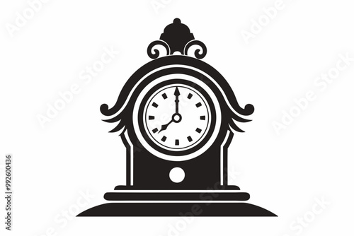 

Vintage Clock Silhouette, Old Decorative Clock Vector Illustration