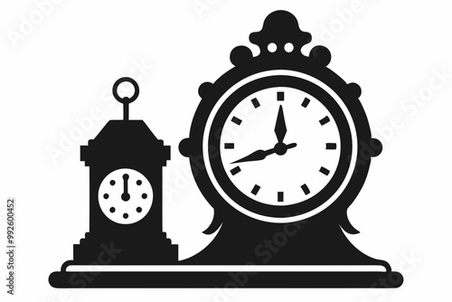 

Vintage Clock Silhouette, Old Decorative Clock Vector Illustration