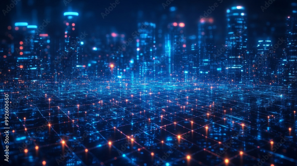 Obraz premium Digital Cityscape: A Network of Information