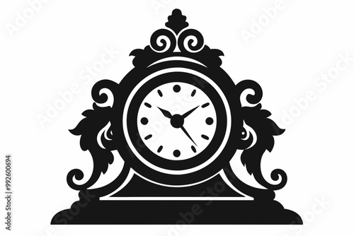 

Vintage Clock Silhouette, Old Decorative Clock Vector Illustration
