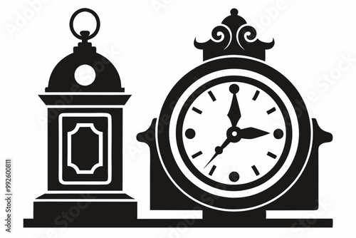 

Vintage Clock Silhouette, Old Decorative Clock Vector Illustration