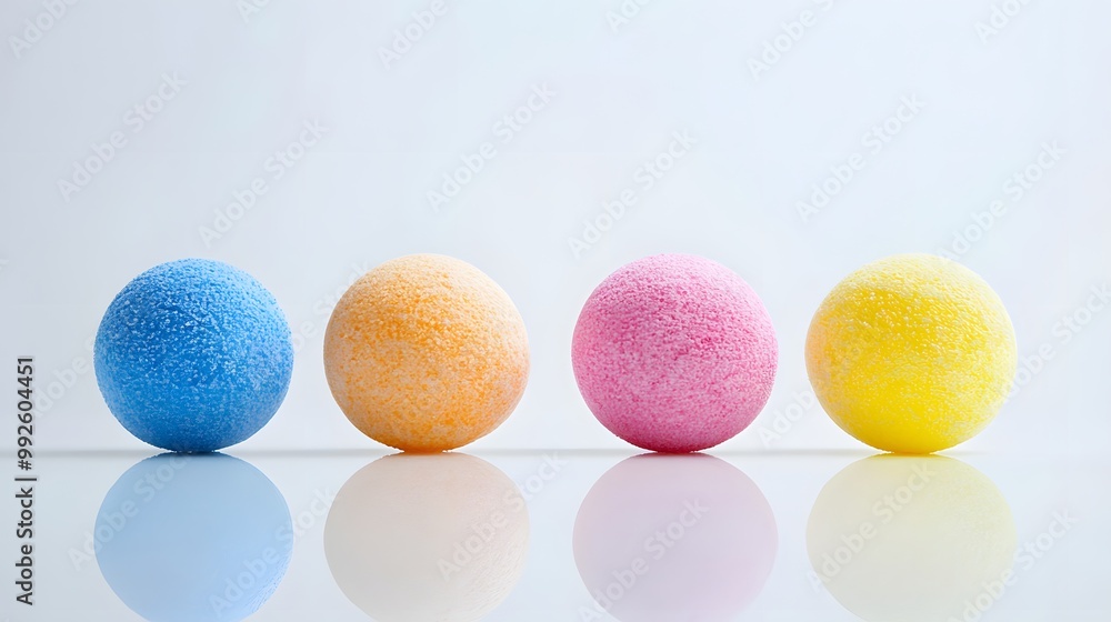 Colorful bath bombs with clean white backdrop Colorful bath bombs with clean white backdrop
