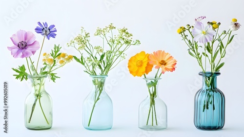 Wallpaper Mural Fresh and colorful flowers in simple glass vases on a clean white background Torontodigital.ca