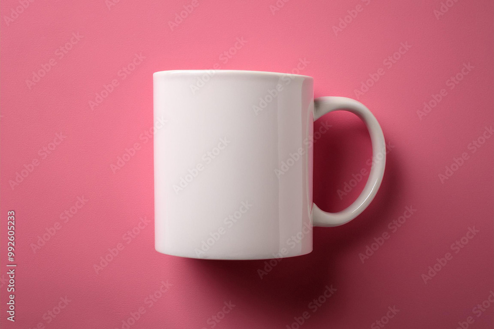 A simple white mug on a Soft and calming pink background A simple white mug on a Soft and calming pink background