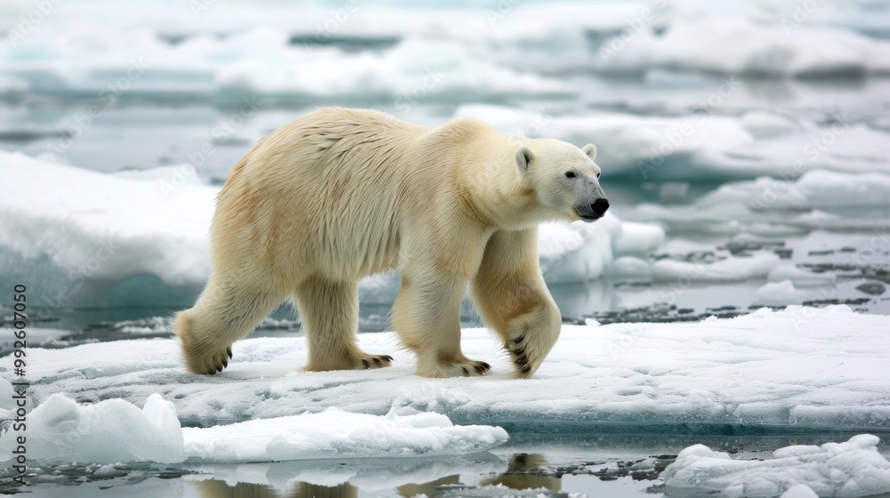 A polar bear walking on ice in the Arctic A polar bear walking on ice in the Arctic