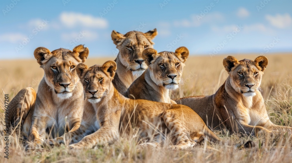 A pride of lions resting in the African savannah A pride of lions resting in the African savannah